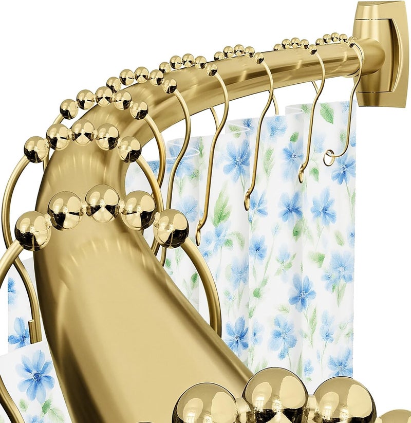 Bonpally Curved Shower Curtain Rod for Bathroom, 40-72 Inches Adjustable Curved Shower Rod, 0.9MM Aluminum Rustproof Shower Curtain Rod with Rotating Brackets for Extra Shower Space, Need to Drill, Gold - Image 1